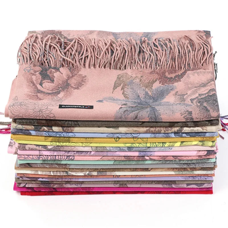 Luxury Cashmere Pashmina Scarf for Women - Warm Printed Tassel Shaw