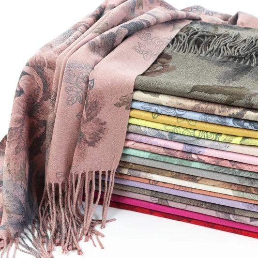 Luxury Cashmere Pashmina Scarf for Women - Warm Printed Tassel Shaw