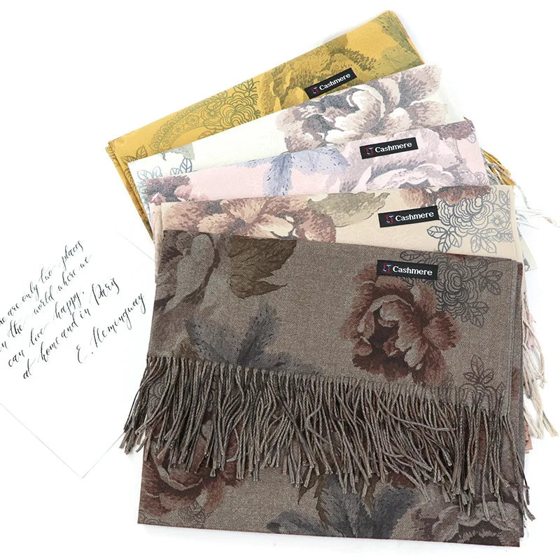 Luxury Cashmere Pashmina Scarf for Women - Warm Printed Tassel Shaw