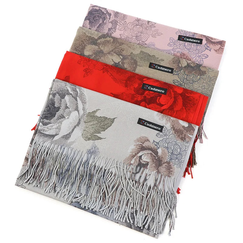 Luxury Cashmere Pashmina Scarf for Women - Warm Printed Tassel Shaw